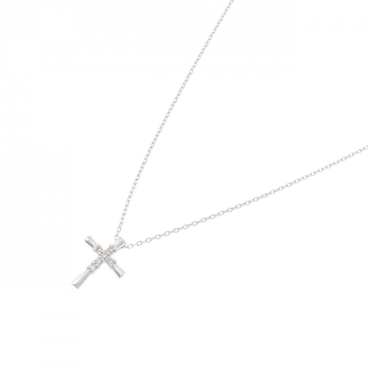 K18WG クロス ダイヤモンド ネックレス 0.05CT