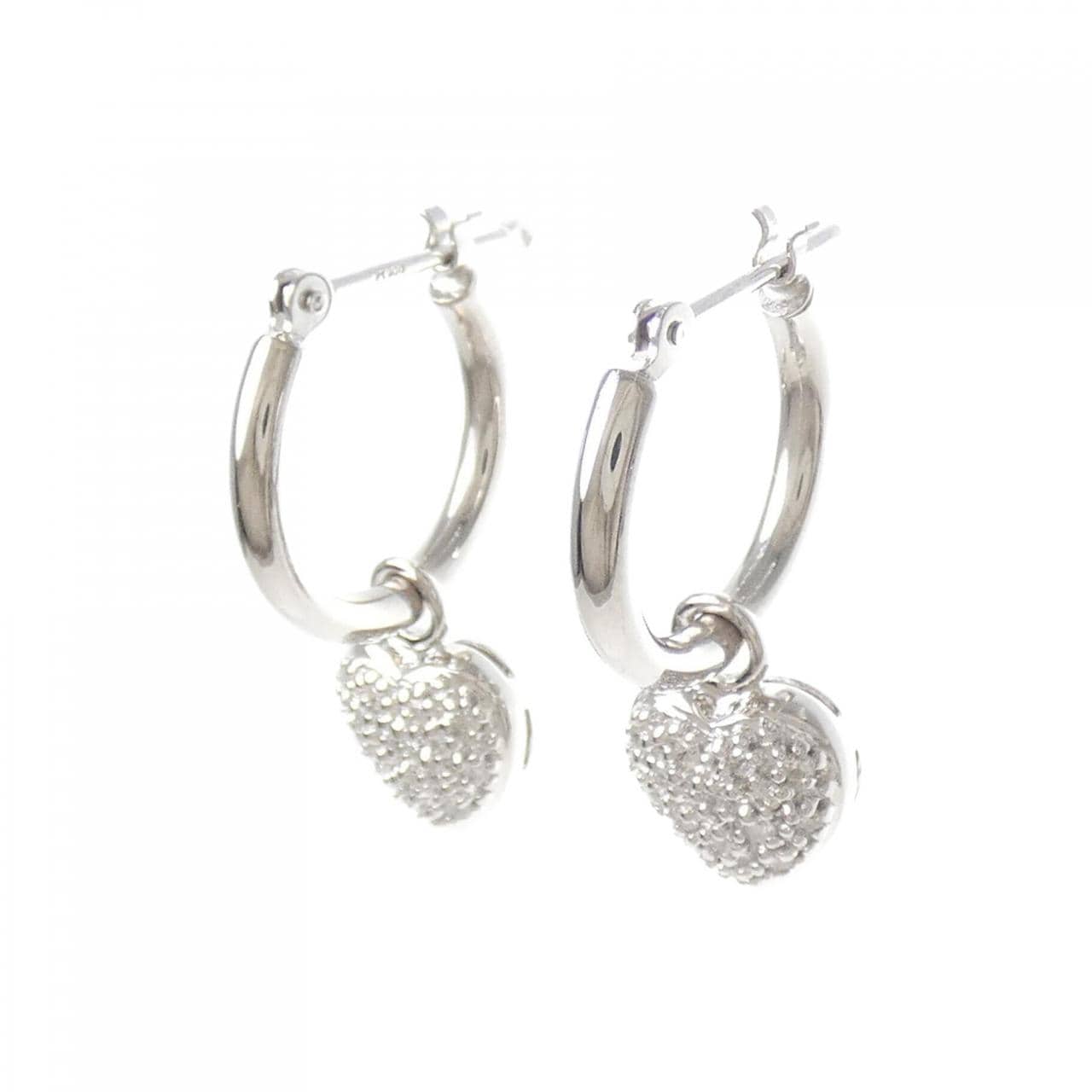 PT900/K18WG 2WAY ハート パヴェ ダイヤモンド ピアス 0.20CT