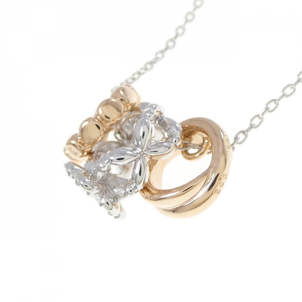 K18WG/K18PG フラワー ダイヤモンド ネックレス 0.02CT