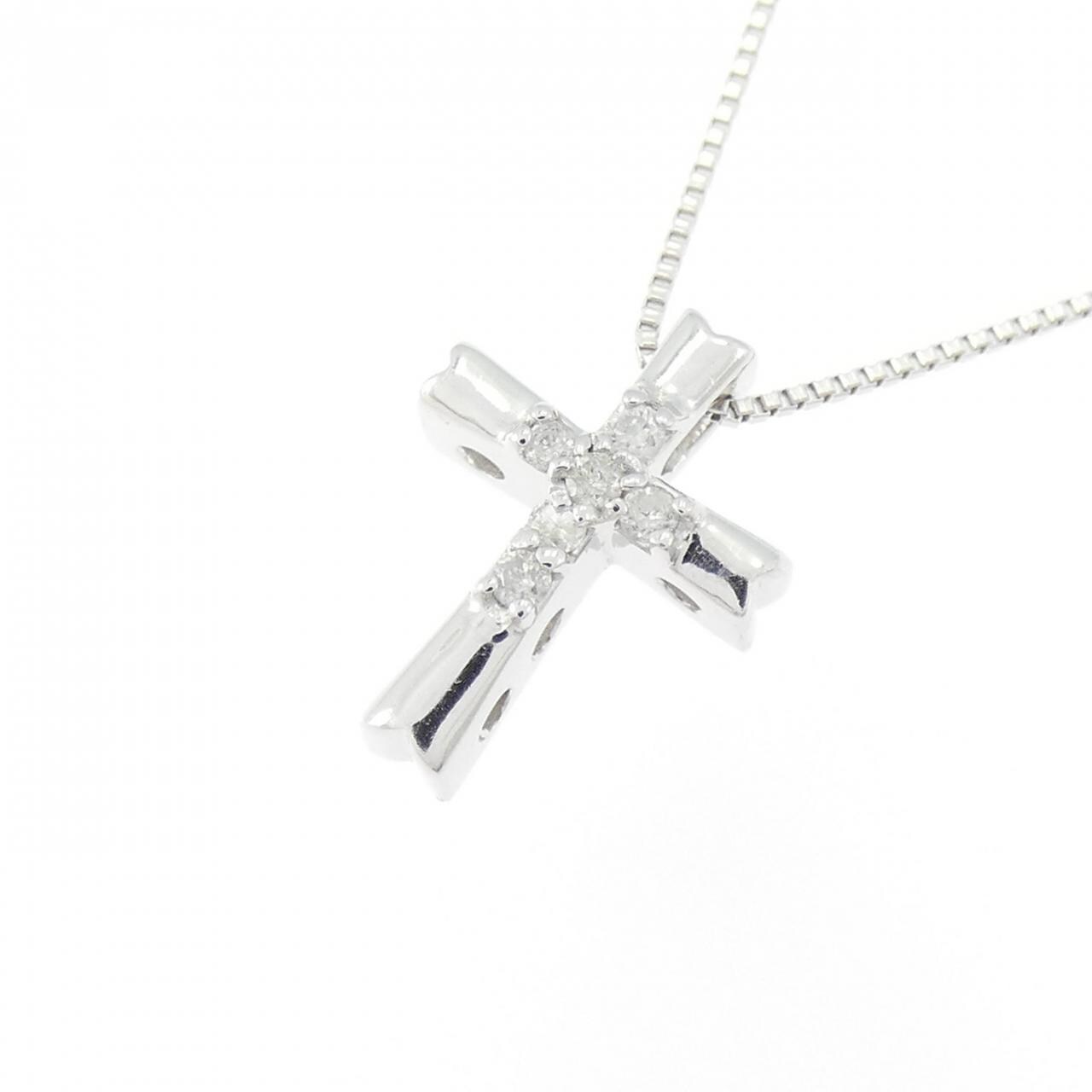 K10WG クロス ダイヤモンド ネックレス 0.04CT