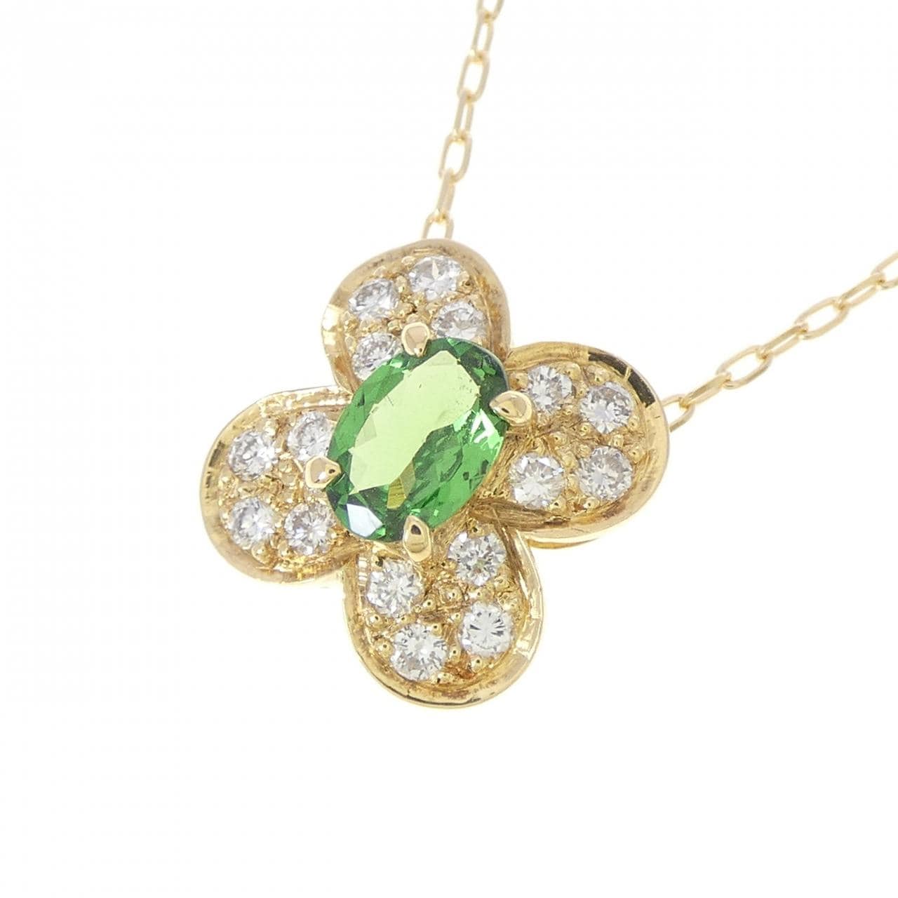 K18YG フラワー グリーンガーネット ネックレス 0.465CT