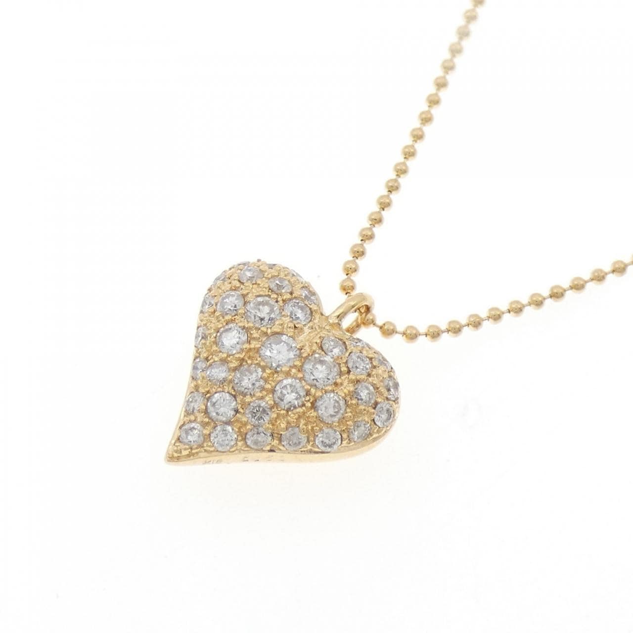 K18YG ハート パヴェ ダイヤモンド ネックレス 0.50CT