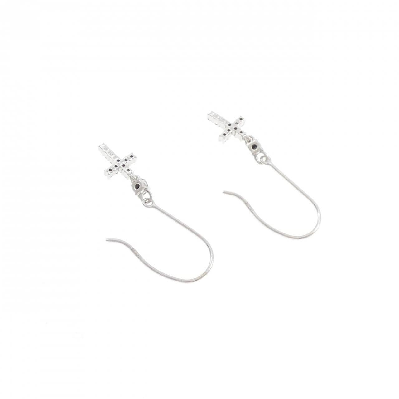K10WG クロス ダイヤモンド ピアス 0.12CT