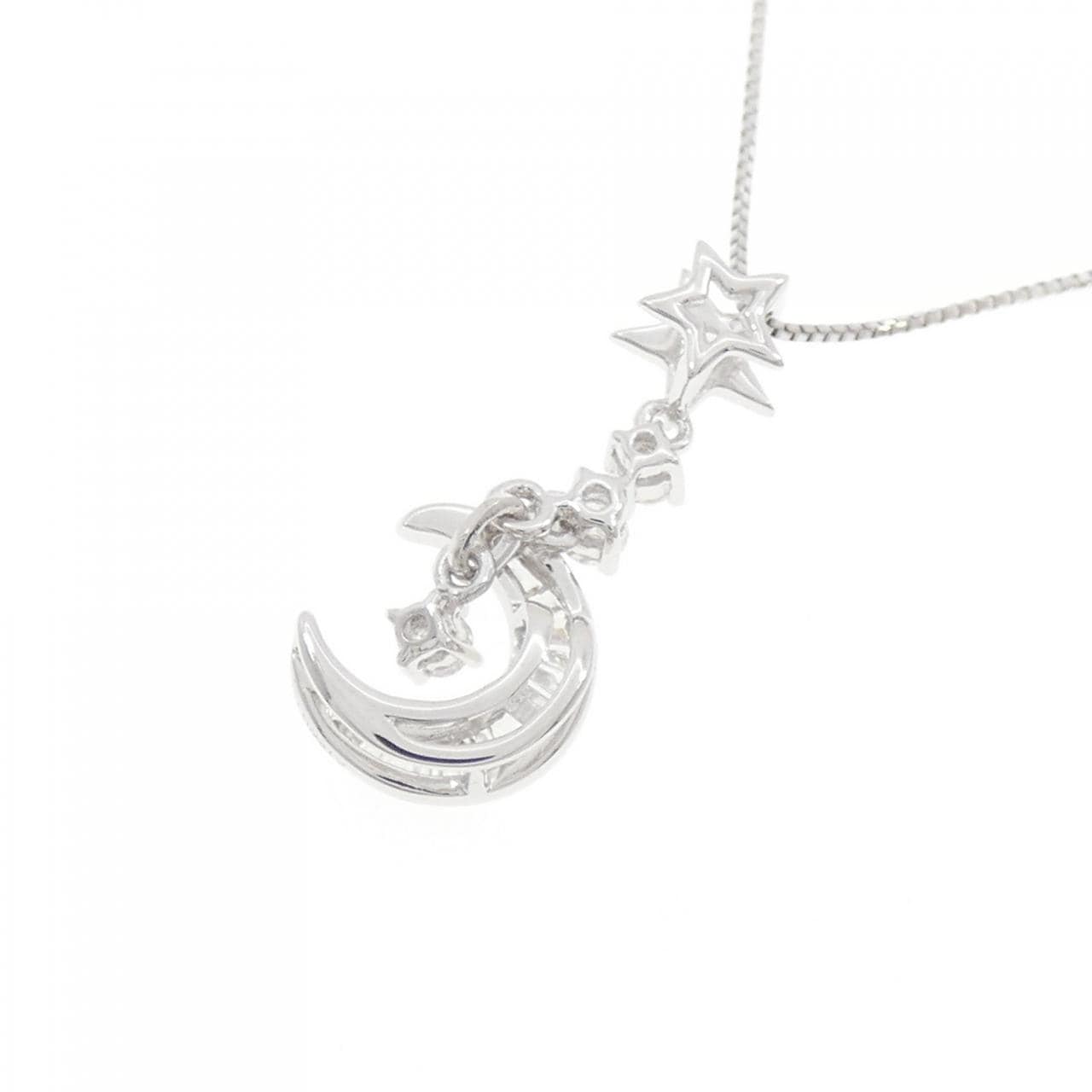 K18WG ムーン×スター ダイヤモンド ネックレス 0.20CT