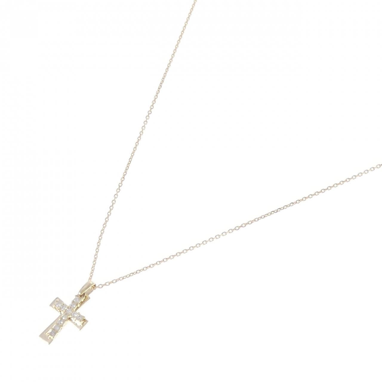 K10YG クロス ダイヤモンド ネックレス 0.12CT