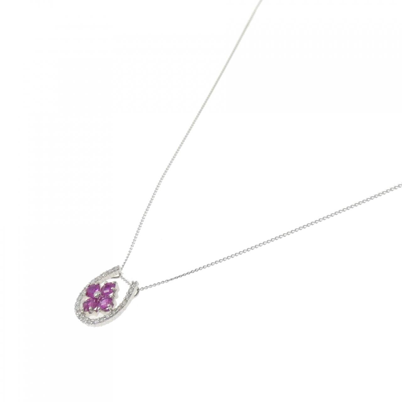 【新品】PT950/PT900 ホースシュー×フラワー ルビー ネックレス 0.40CT