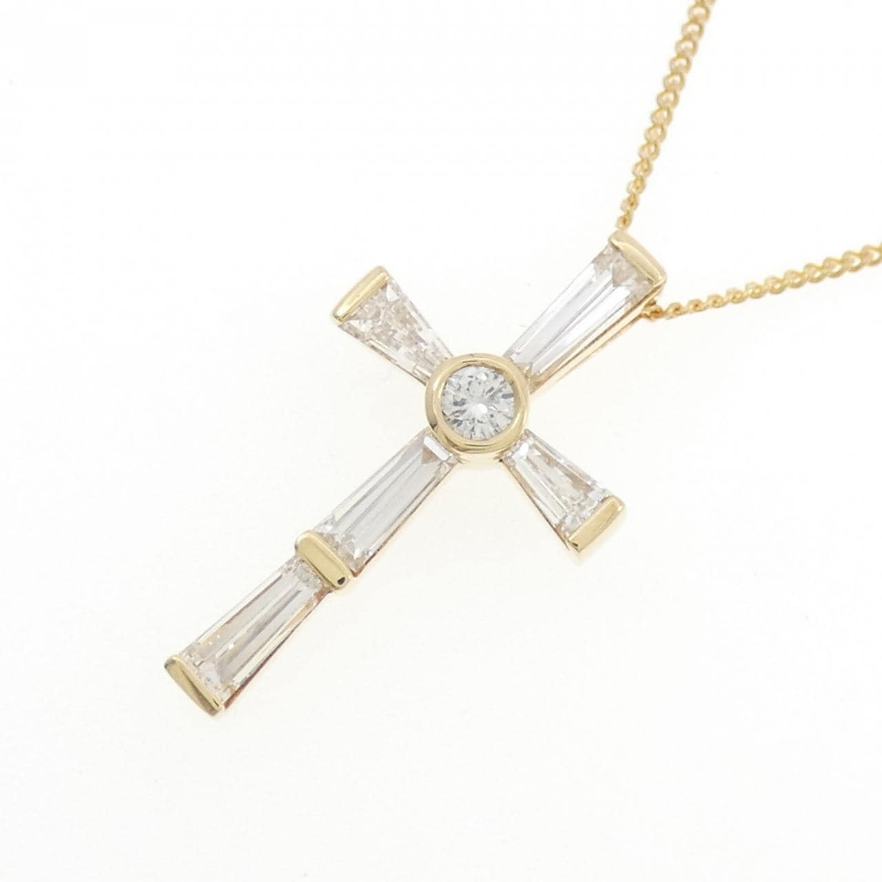 K18YG/750YG クロス ダイヤモンド ネックレス 0.10CT