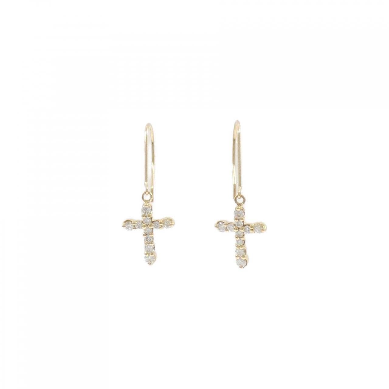 K18YG クロス ダイヤモンド ピアス 0.40CT