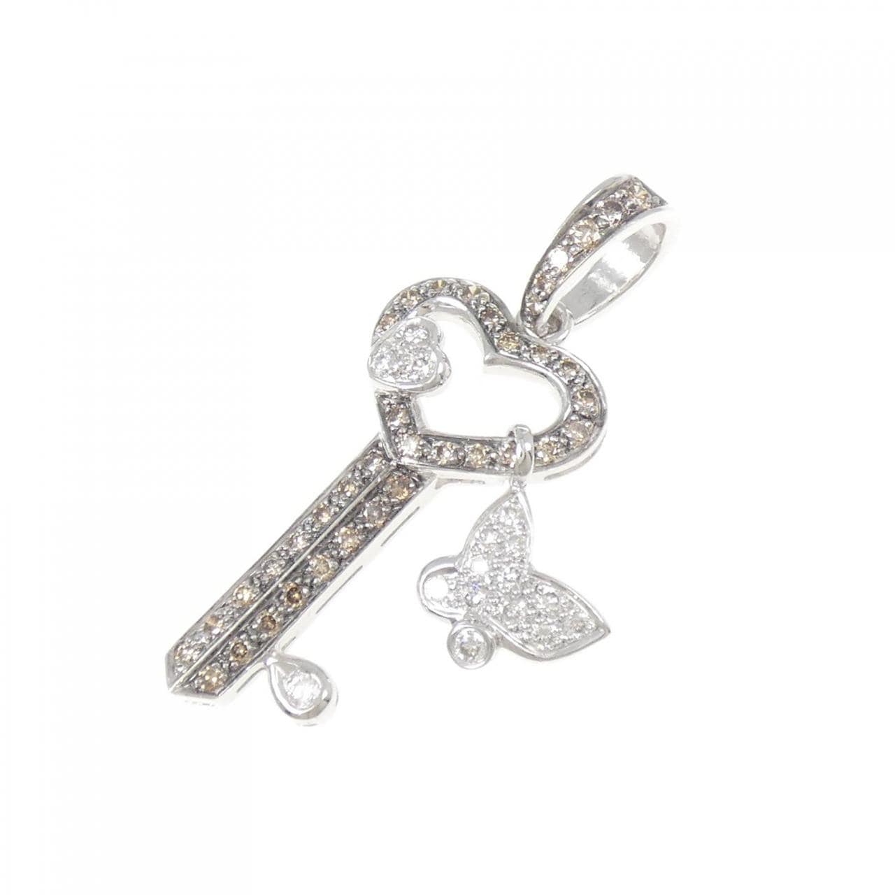 750WG/750BG キー×ハート×バタフライ ダイヤモンド ペンダント 0.45CT