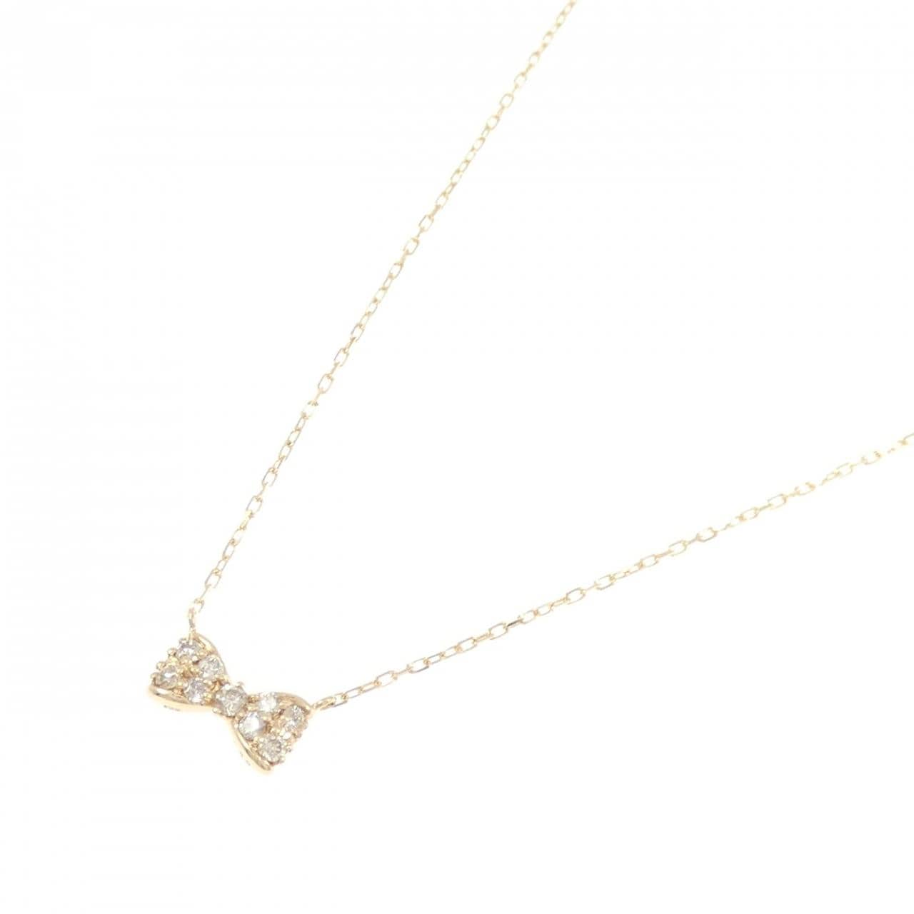 K10YG リボン ダイヤモンド ネックレス 0.13CT