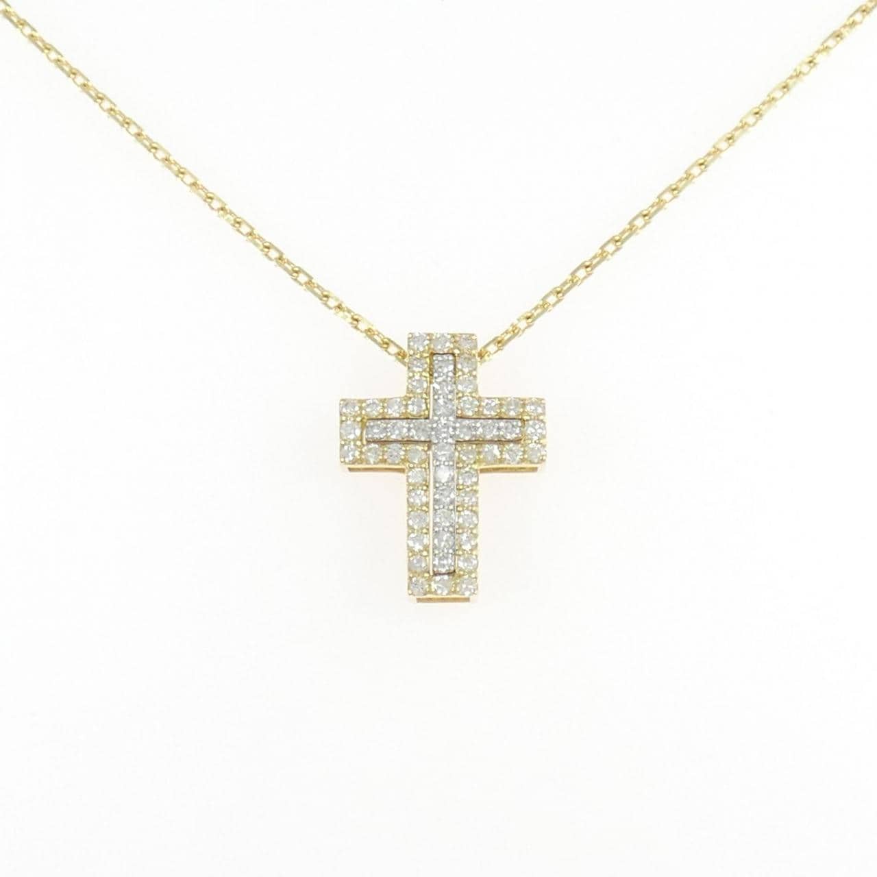 K18YG/K18WG クロス ダイヤモンド ネックレス 0.38CT