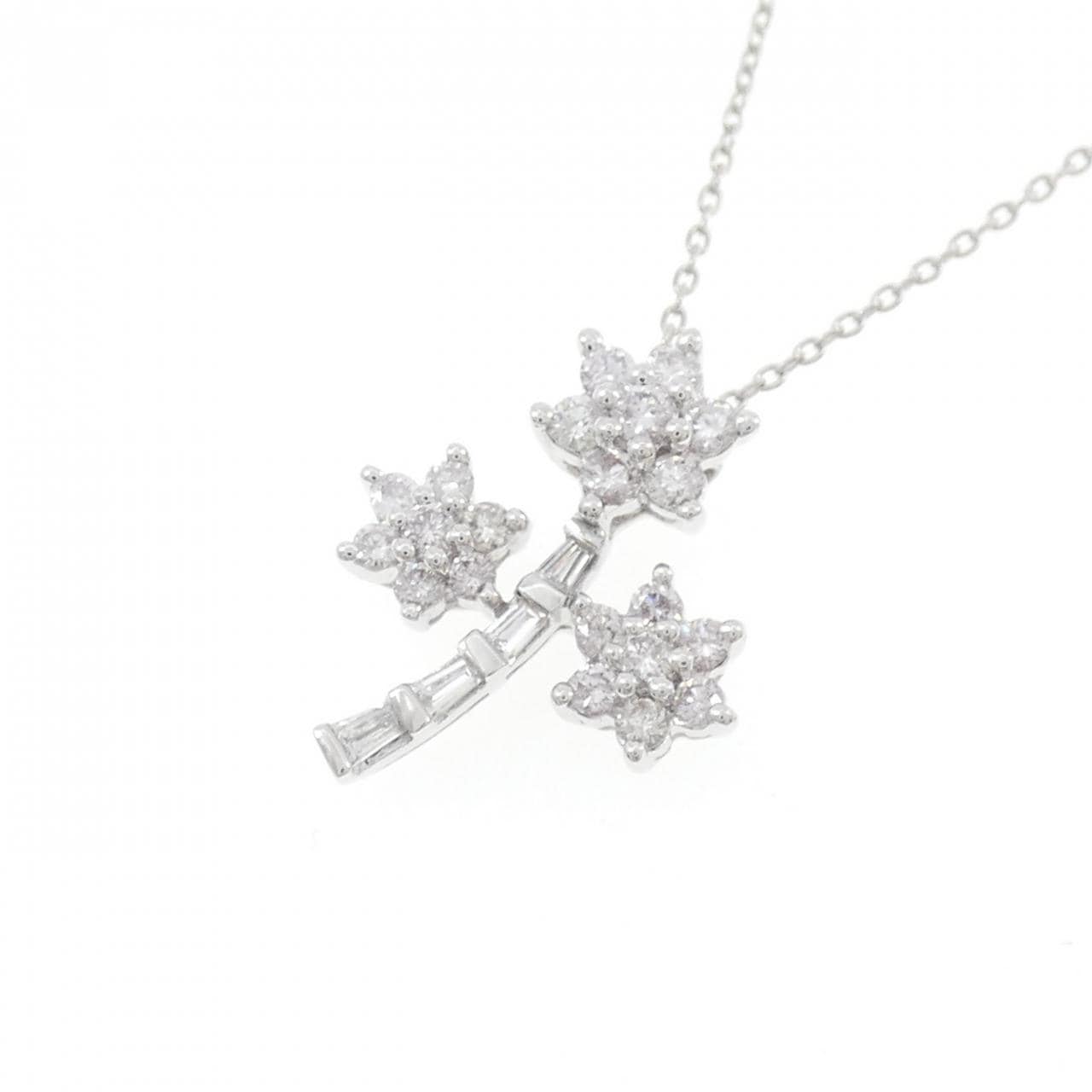 K18WG フラワー ダイヤモンド ネックレス 0.60CT