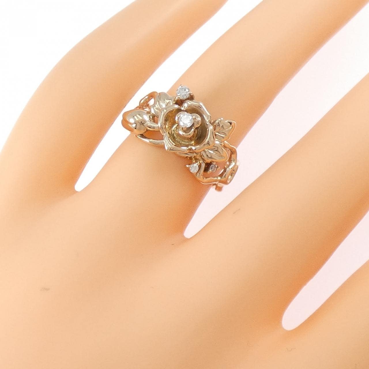 K18PG フラワー ダイヤモンド リング 0.07CT
