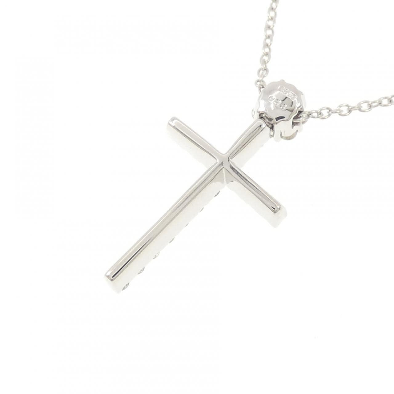 K18WG クロス×フラワー ダイヤモンド ネックレス 0.38CT