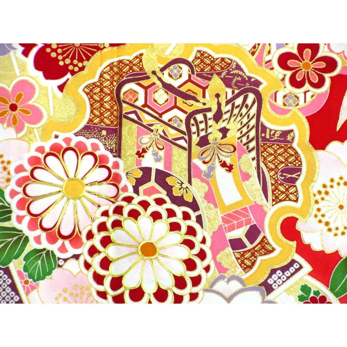 Furisode Yuzen gold color processing Bokashi dyeing with embroidery