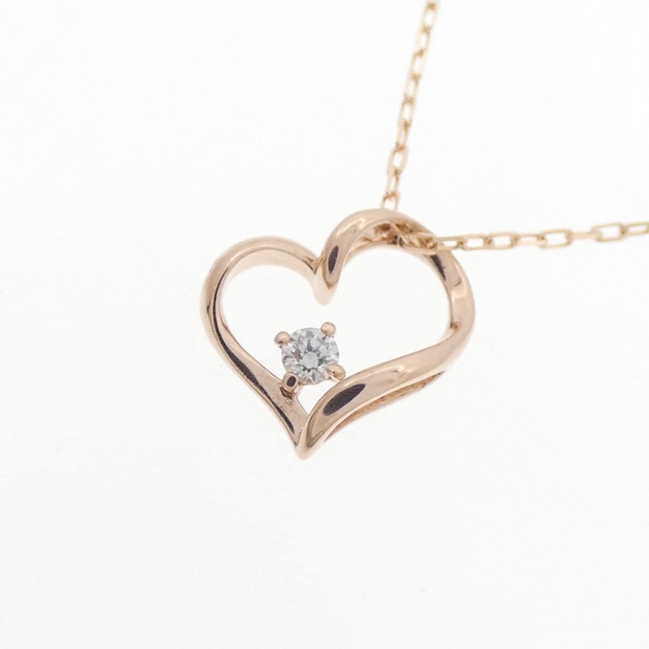 K10PG ハート ダイヤモンド ネックレス