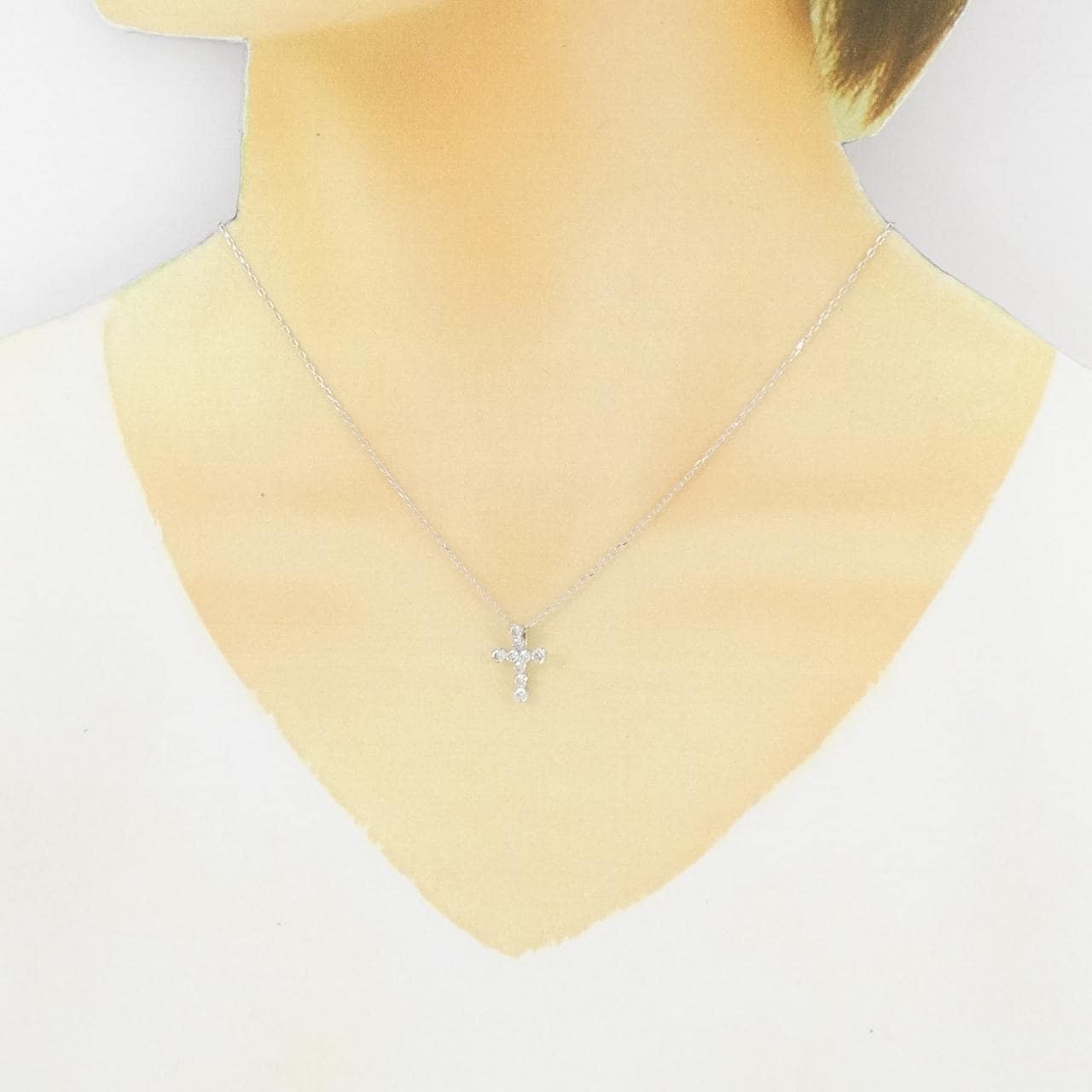K18WG クロス ダイヤモンド ネックレス 0.40CT