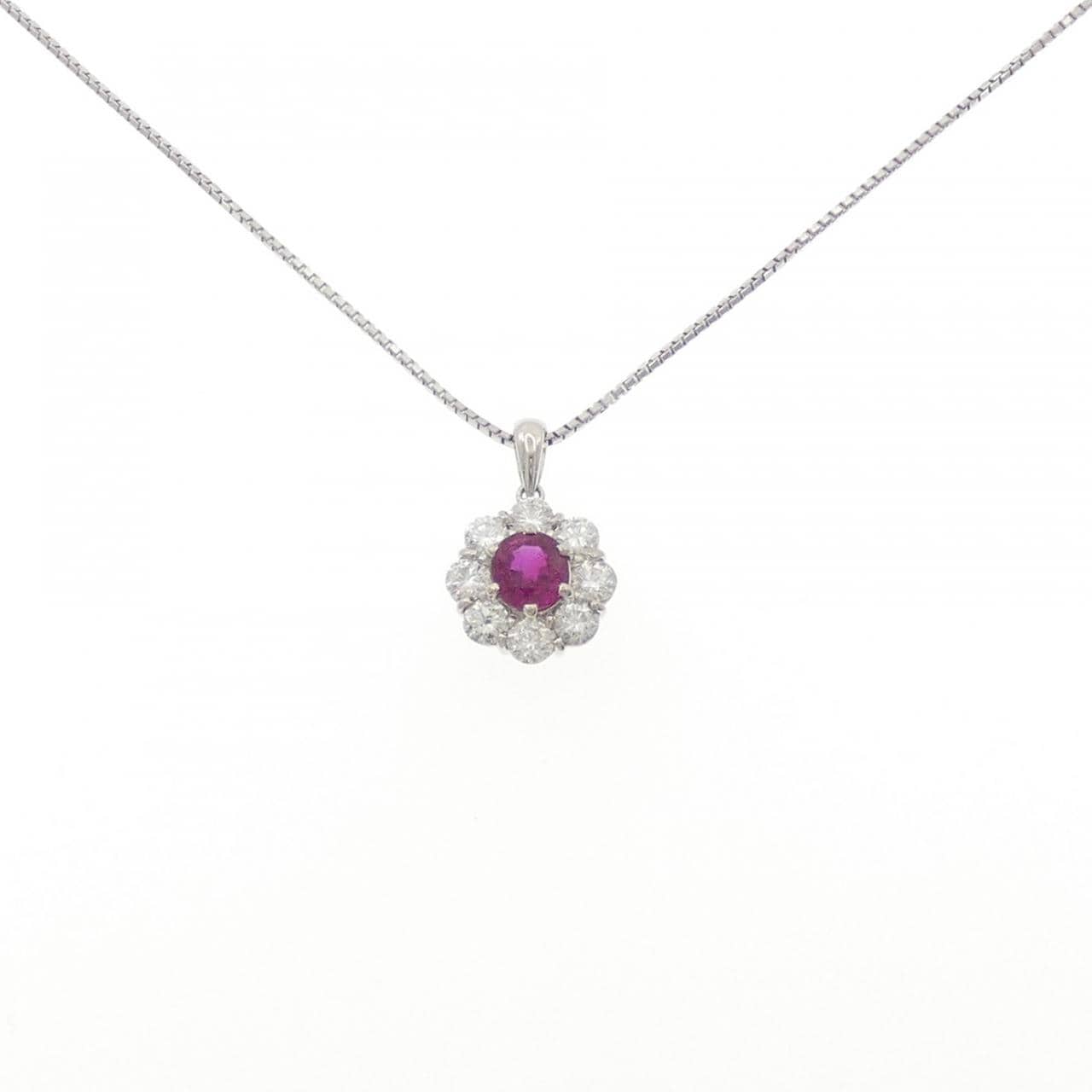 PT900/PT850 フラワー ルビー ネックレス 1.05CT