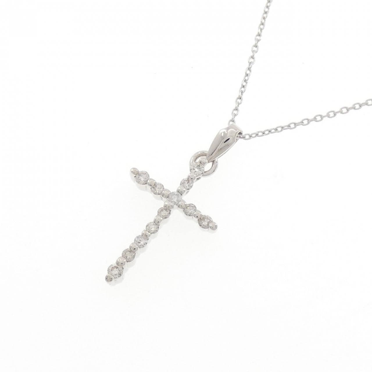 K18WG クロス ダイヤモンド ネックレス 0.20CT