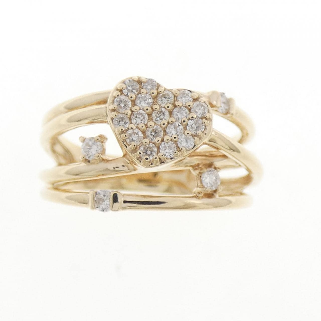 K10YG パヴェ ハート ダイヤモンド リング 0.18CT