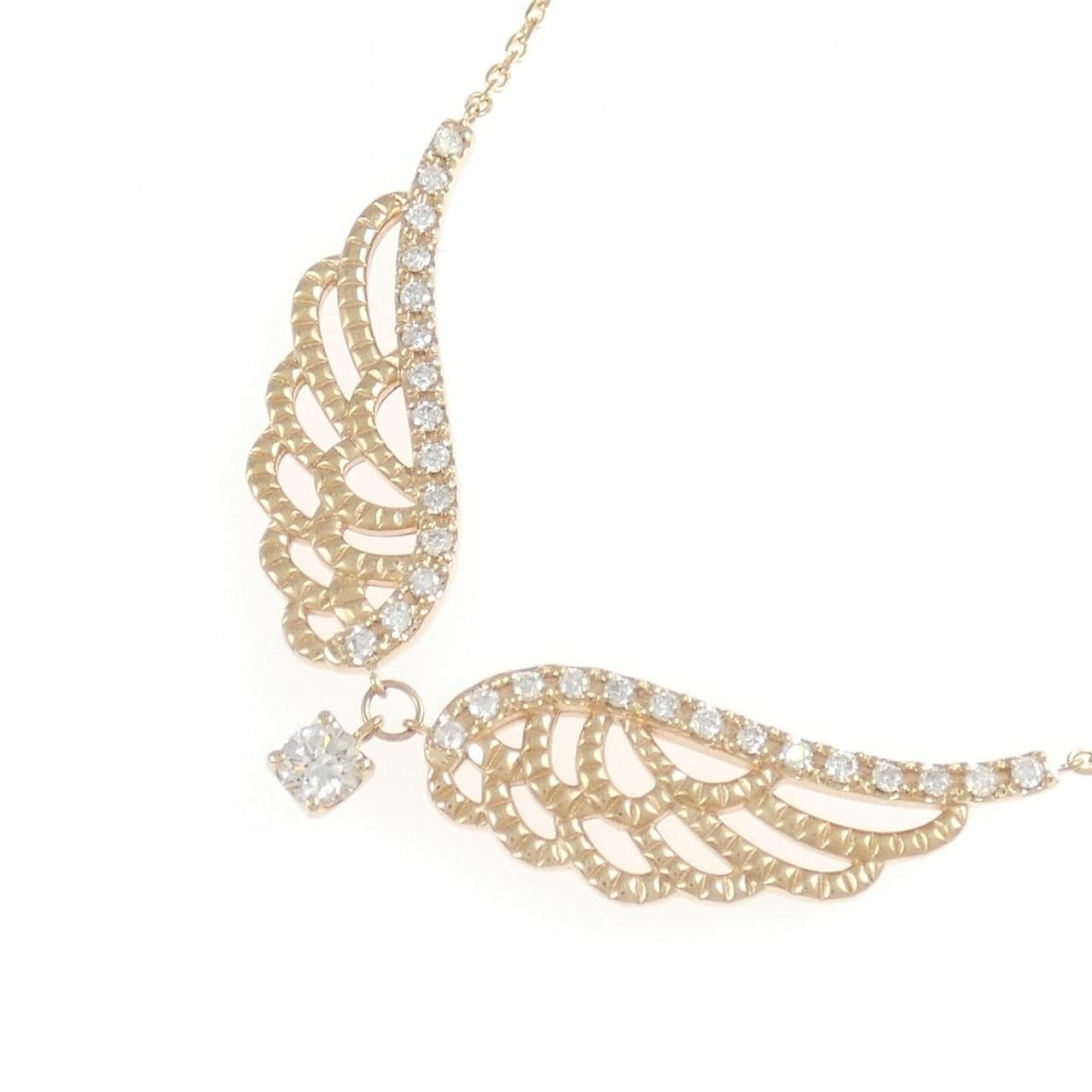 K18PG フェザー ダイヤモンド ネックレス 0.10CT