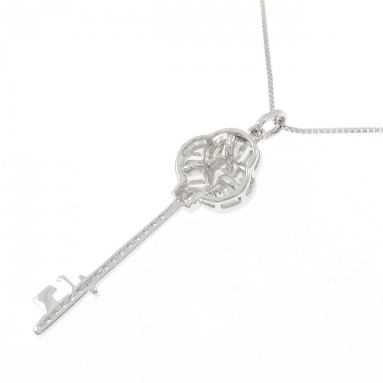 K18WG キー×ローズ ダイヤモンド ネックレス 0.30CT