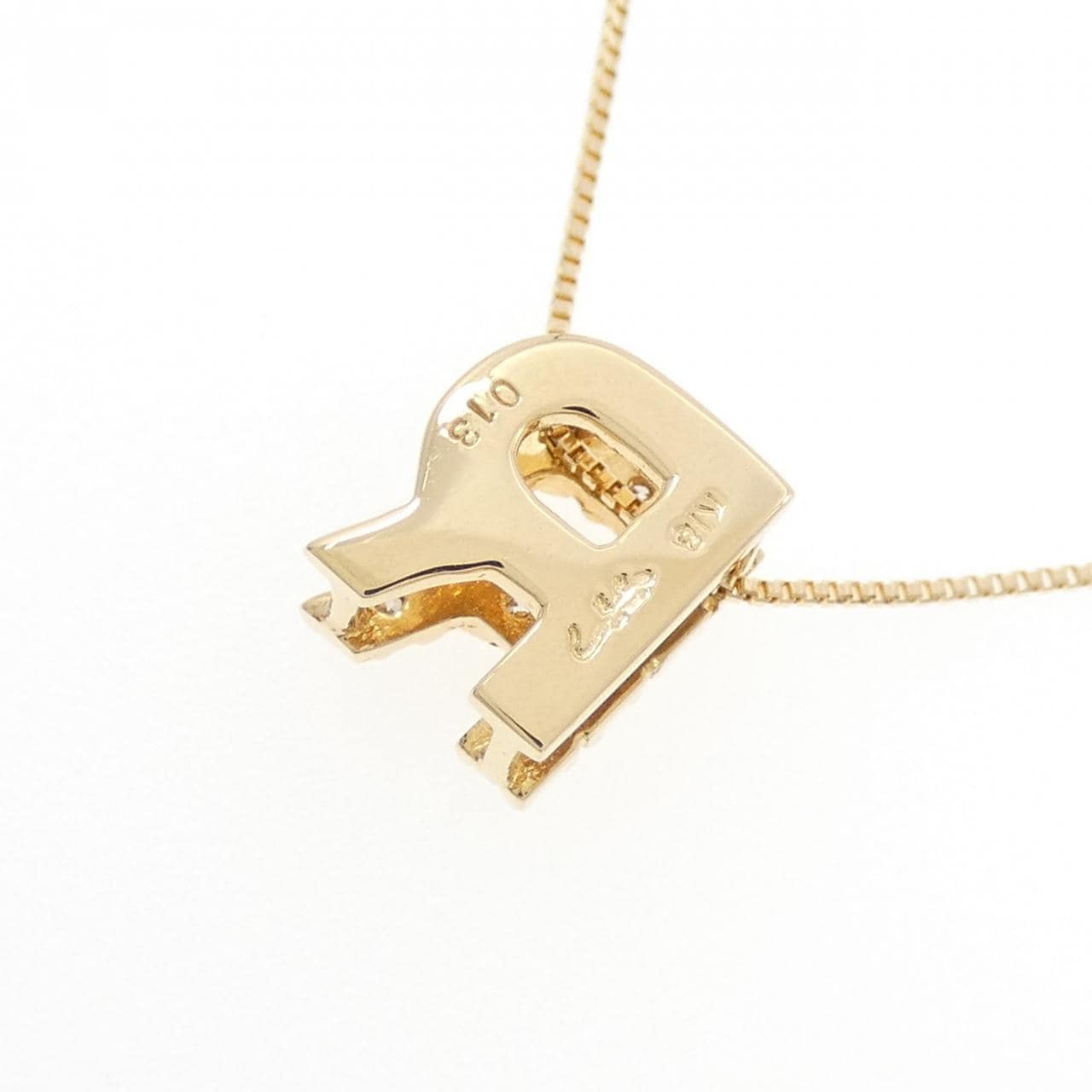 K18YG Initial R Diamond Necklace 0.13CT