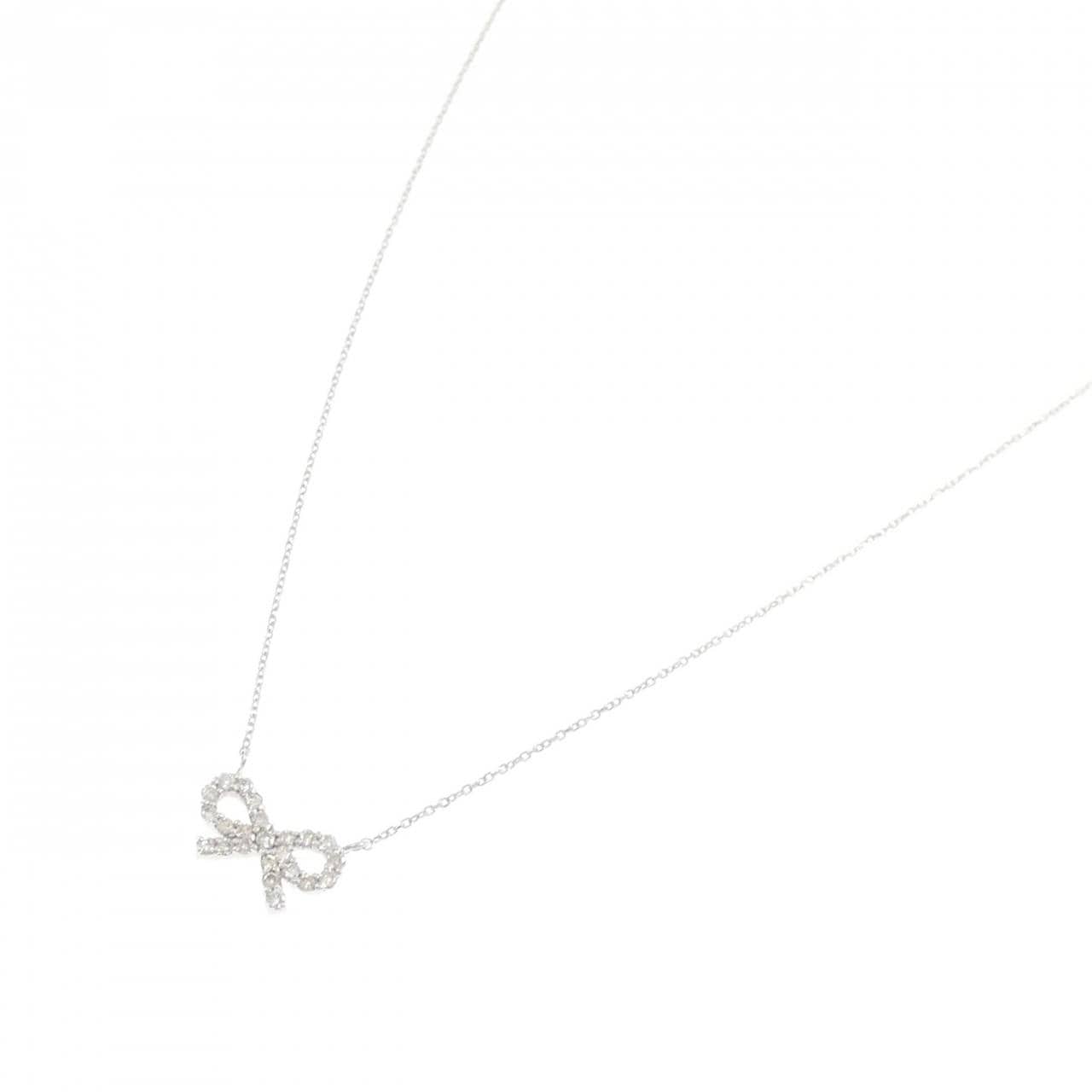 K10WG リボン ダイヤモンド ネックレス 0.12CT