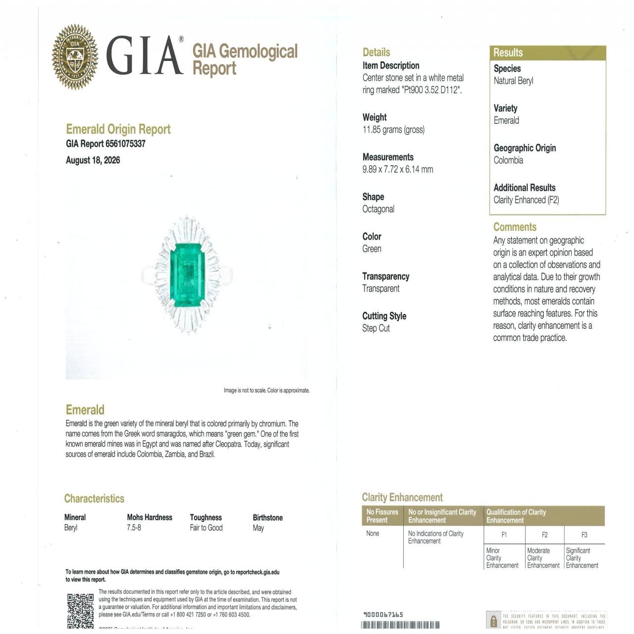PT900 エメラルド リング 3.52CT コロンビア産