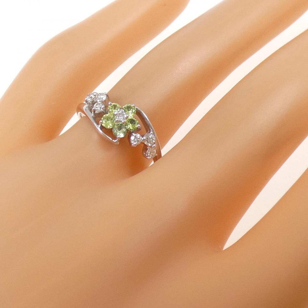 K18WG フラワー デマントイドガーネット リング 0.32CT