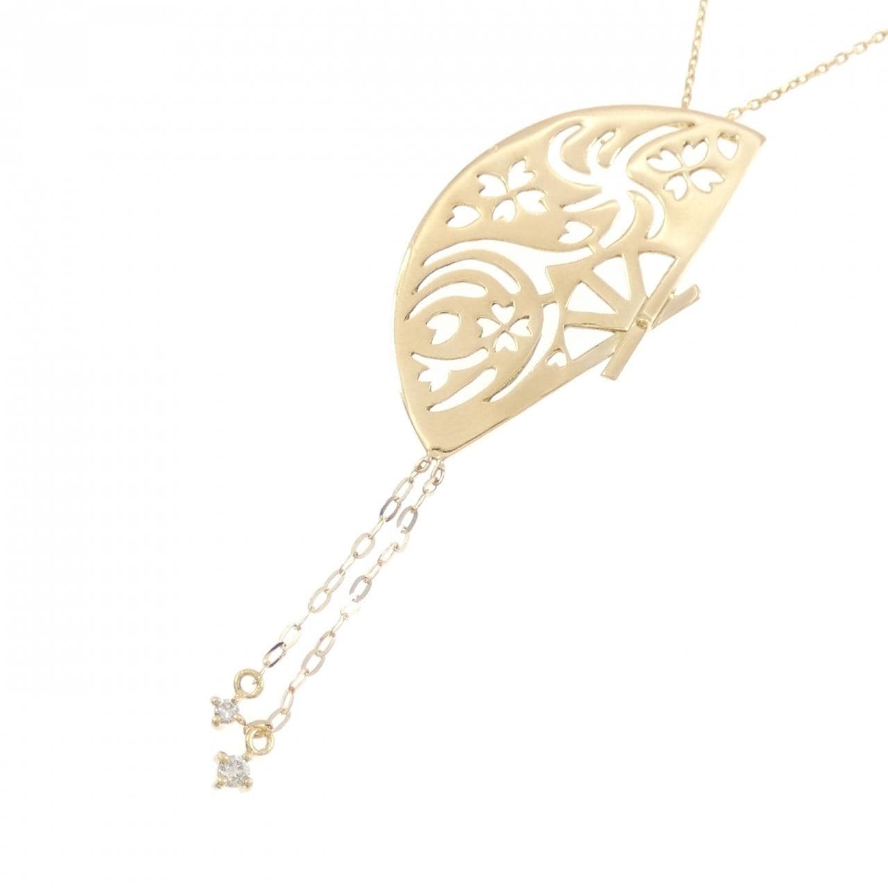 K18YG 扇形鑽石項鍊 0.03克拉