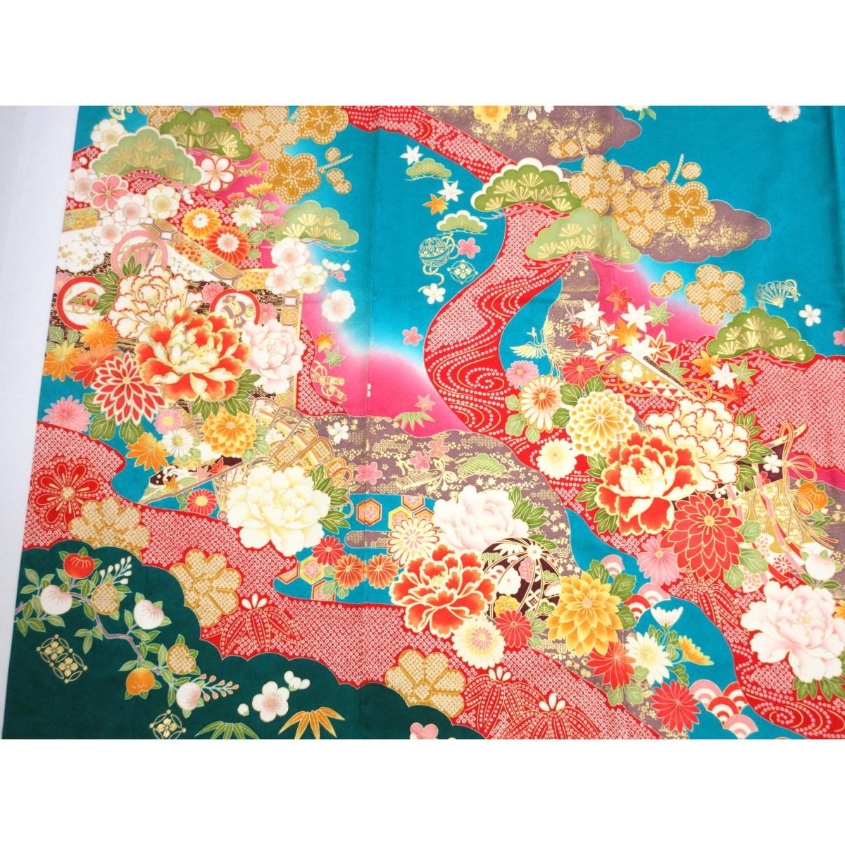 振袖　友禅金彩加工　刺繍入りボカシ染　身幅Ｌ寸