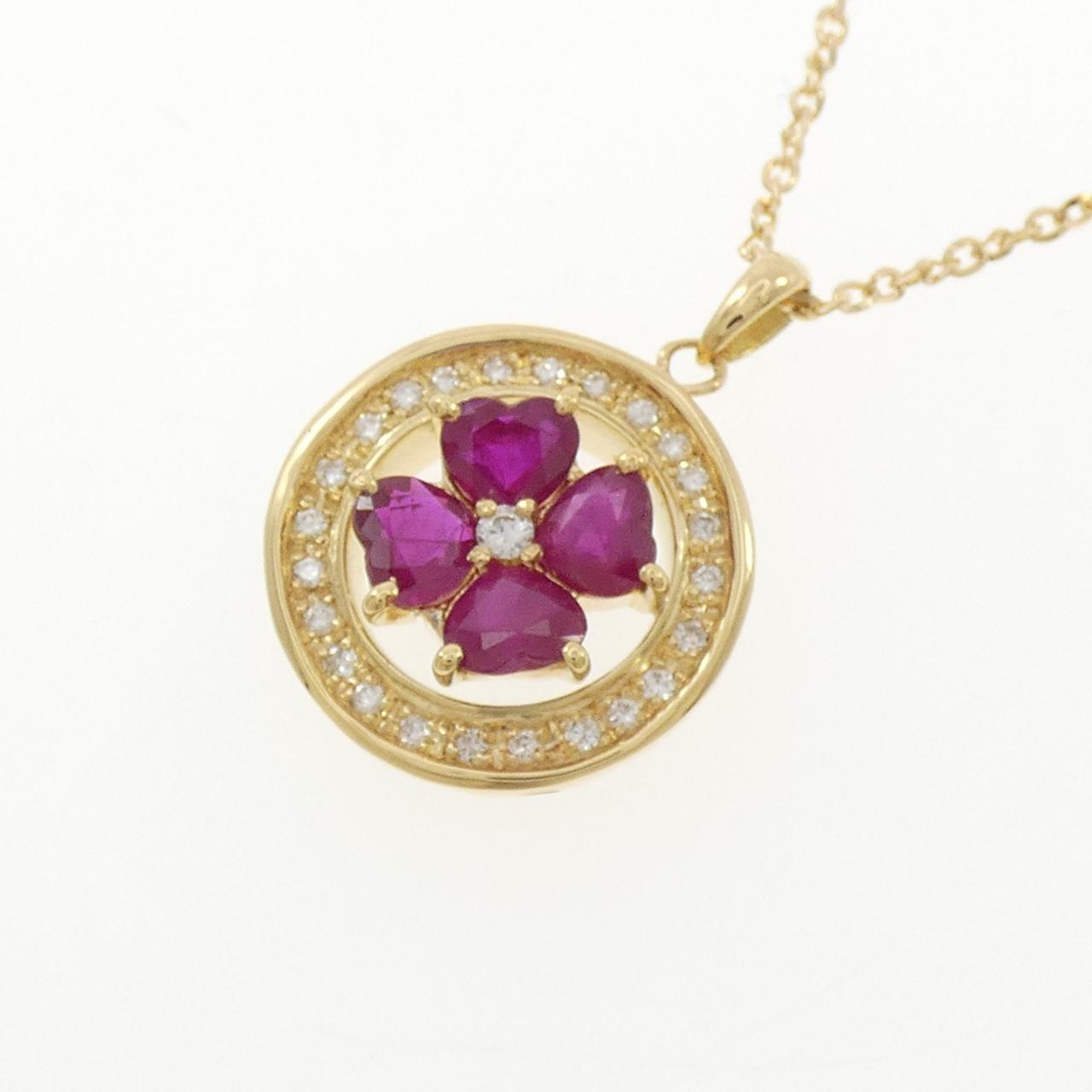 K18YG フラワー ルビー ネックレス