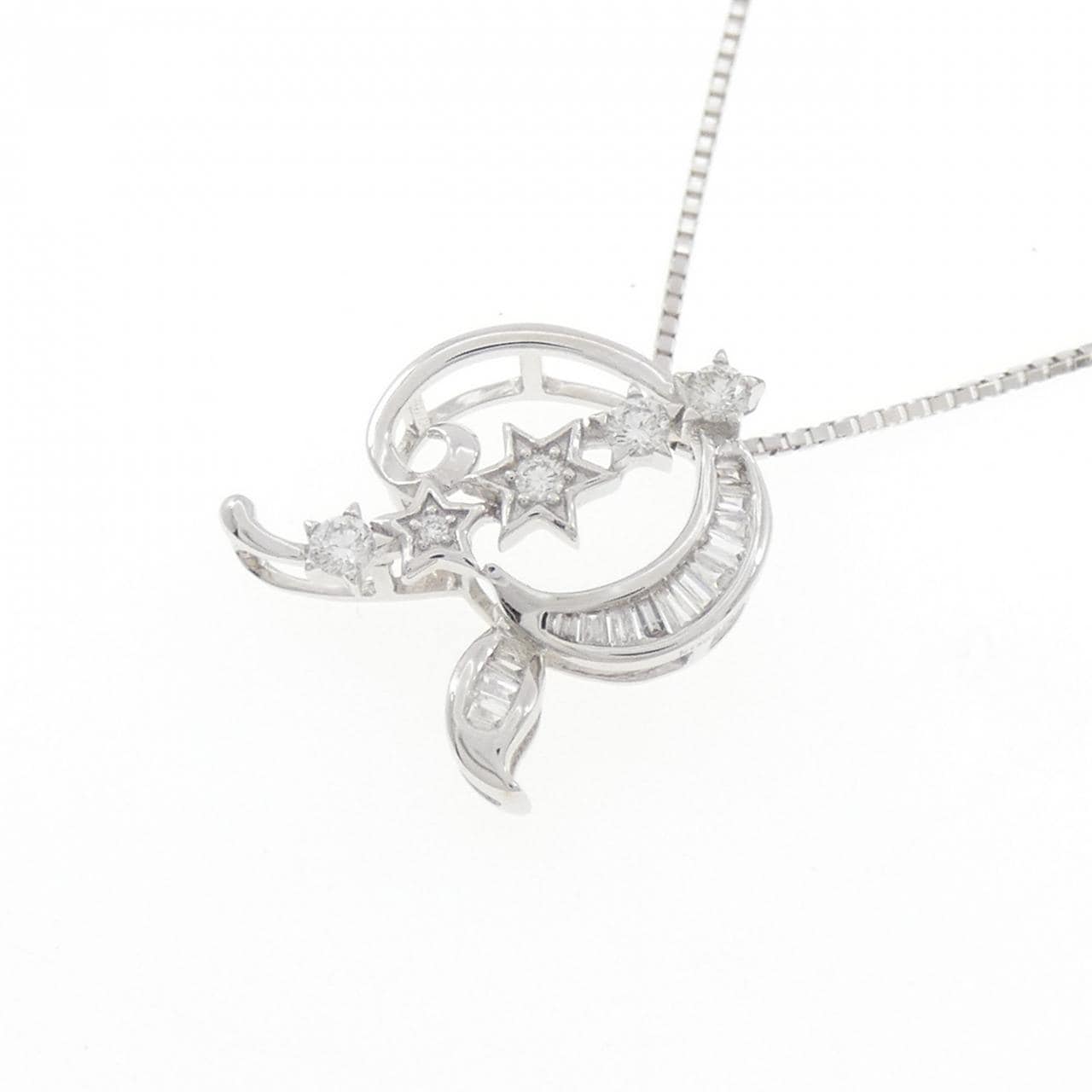 K18WG イニシャルR×スター ダイヤモンド ネックレス 0.15CT
