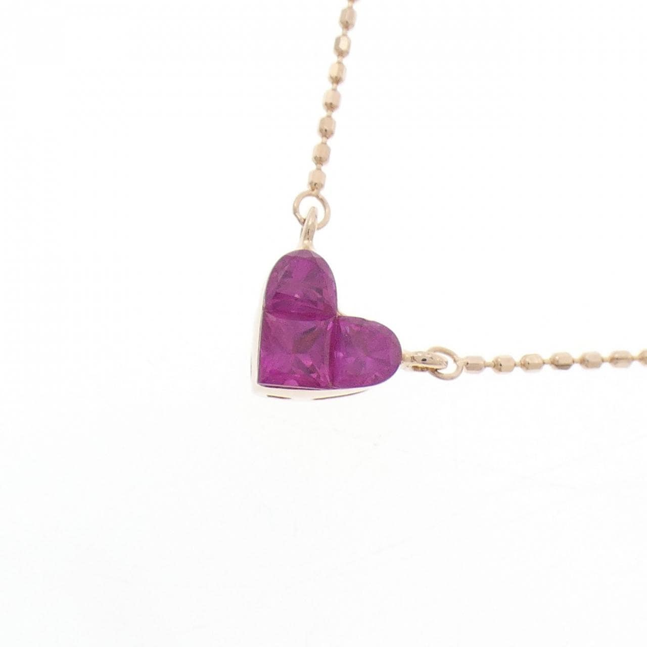K14PG Heart Ruby Necklace 0.60CT