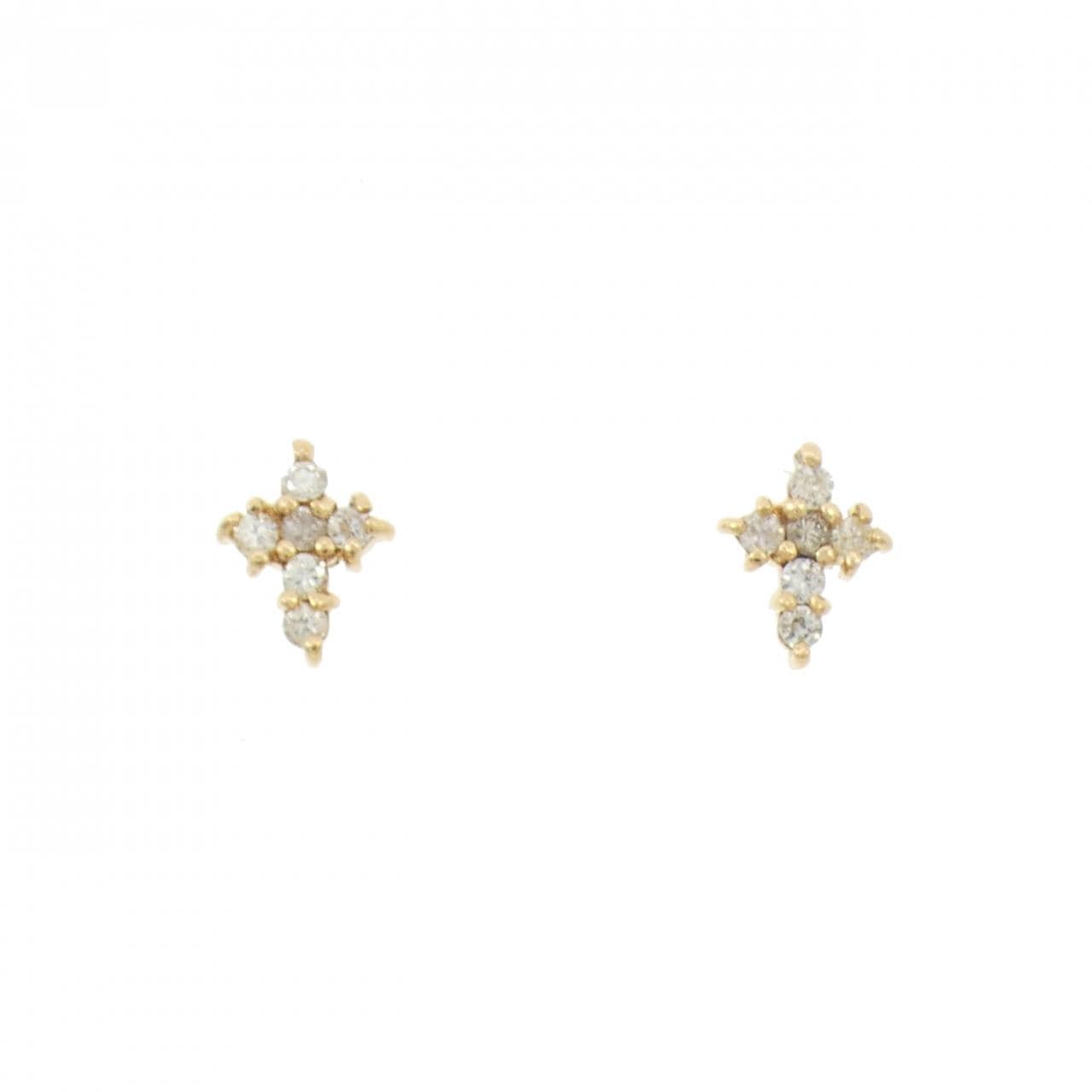 K18YG クロス ダイヤモンド ピアス 0.10CT