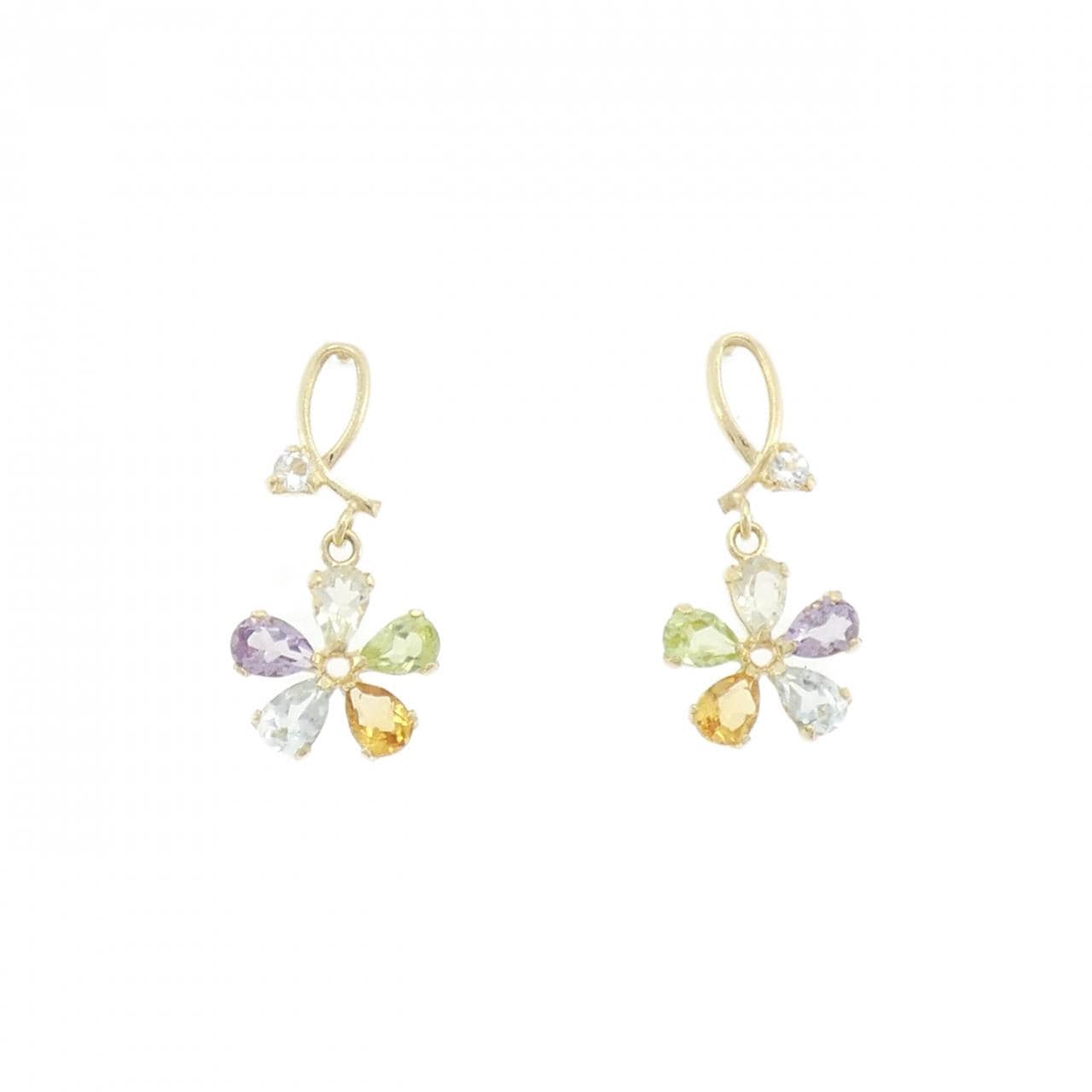 【新品】K10YG フラワー カラーストーン ピアス