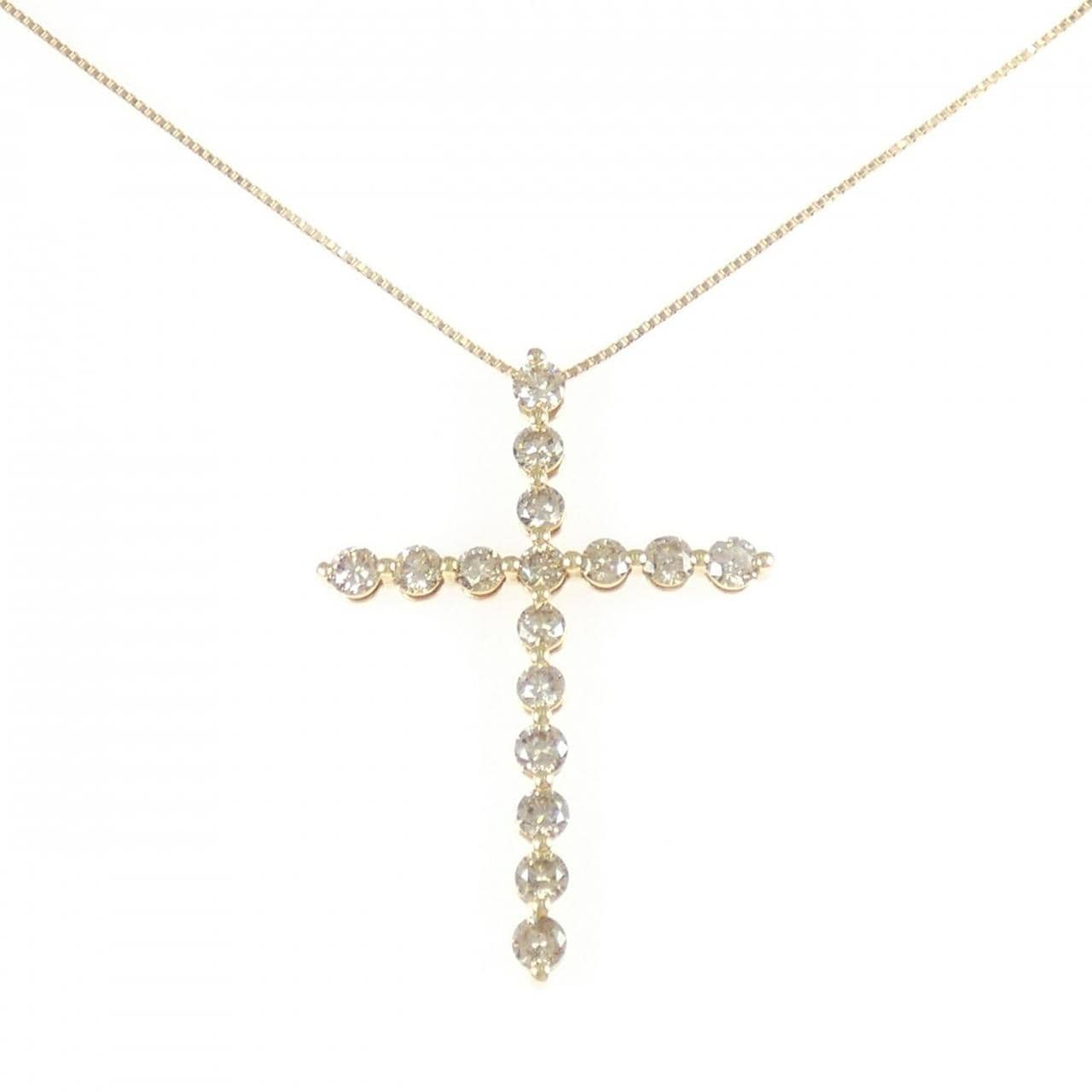 K18YG クロス ダイヤモンド ネックレス 2.30CT