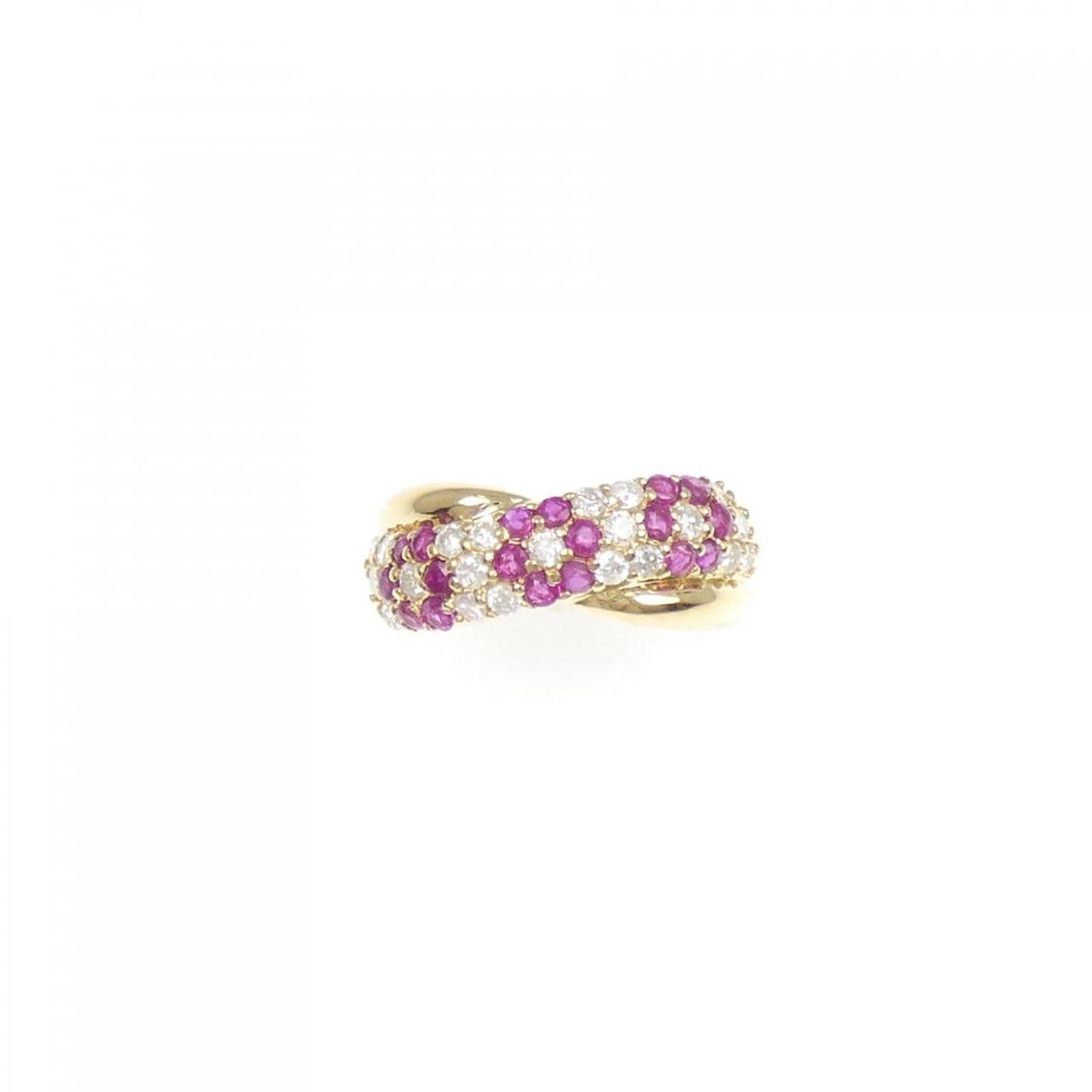 K18YG フラワー ルビー リング 0.72CT