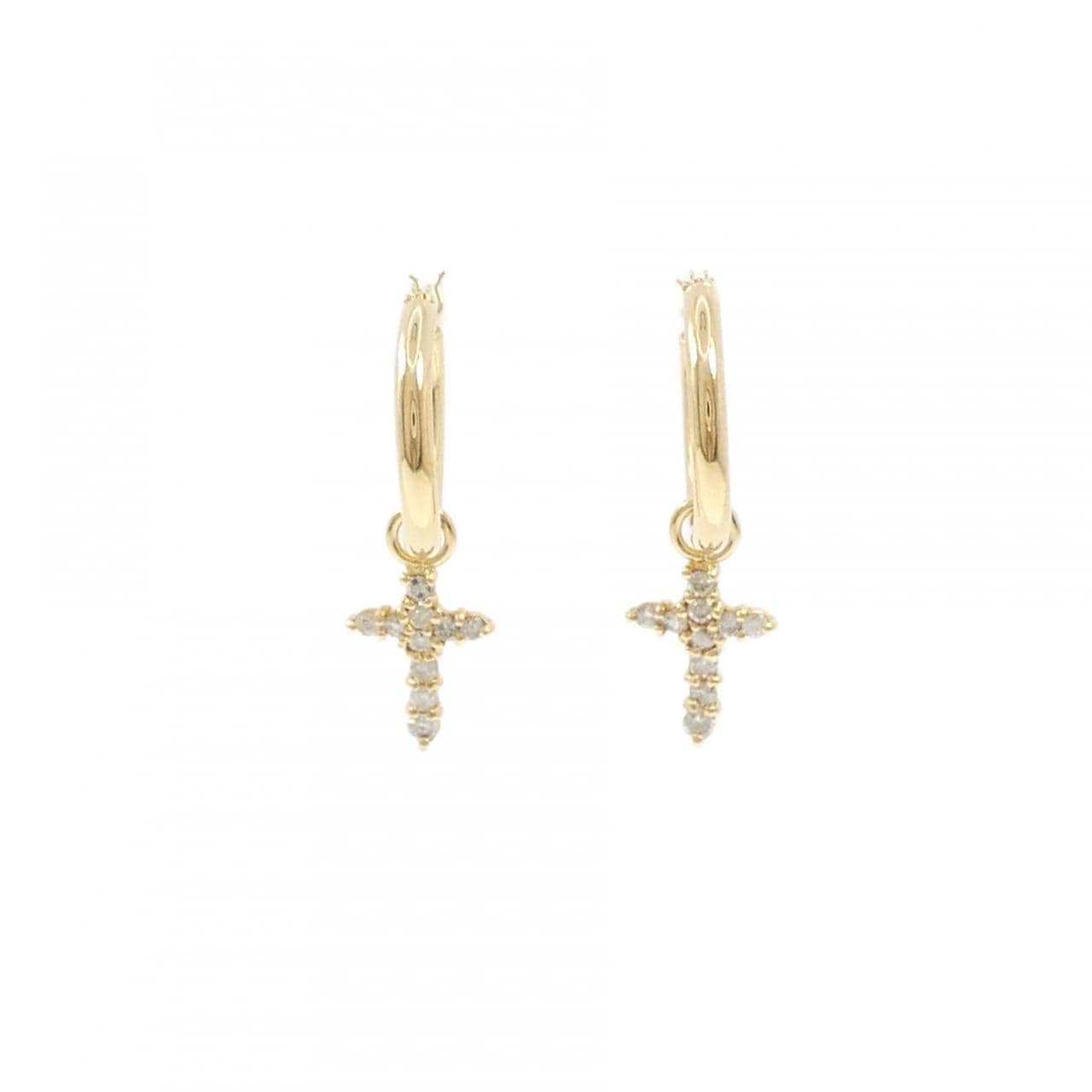 K18YG 2WAY クロス ダイヤモンド ピアス 0.30CT