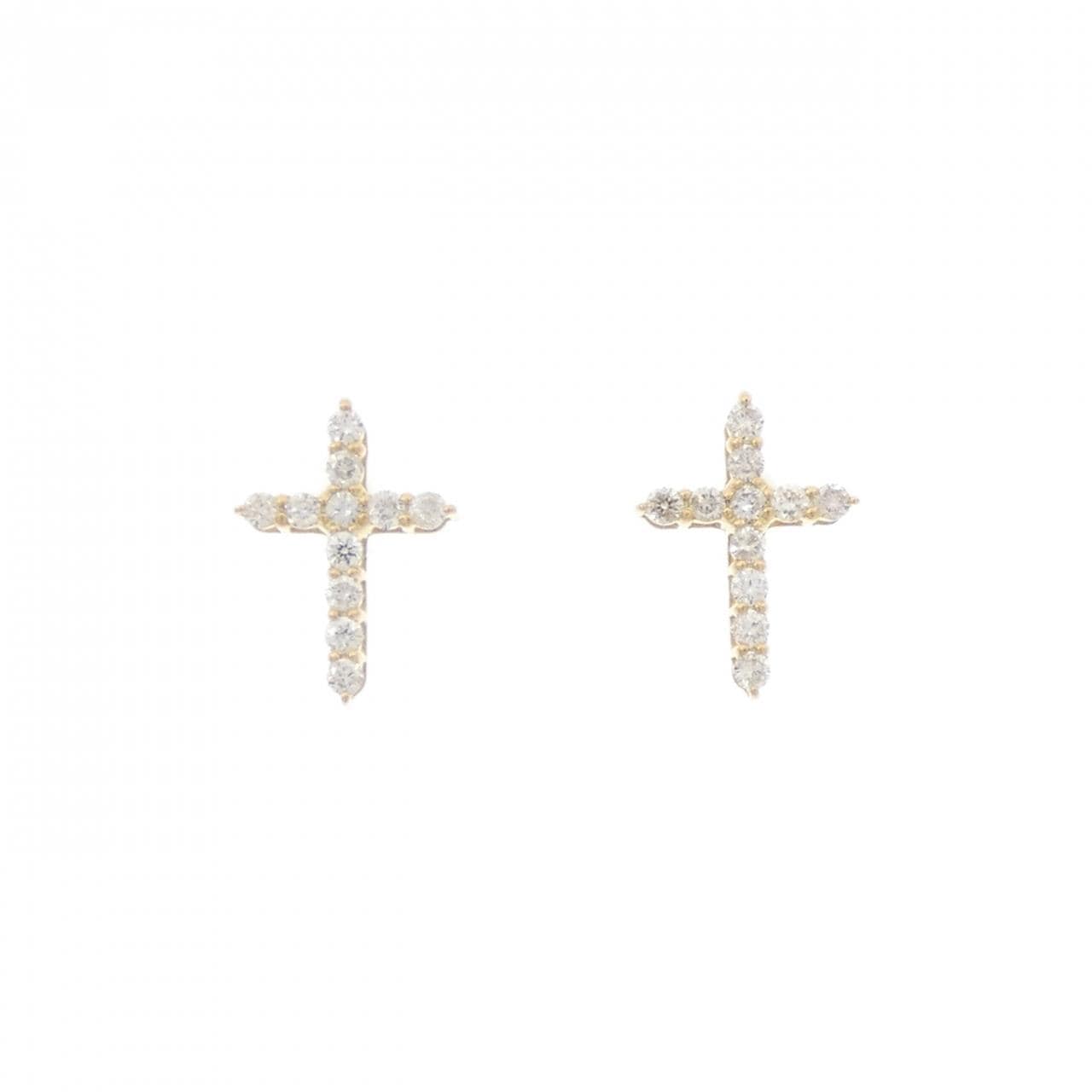 【新品】K18YG クロス ダイヤモンド ピアス 0.20CT
