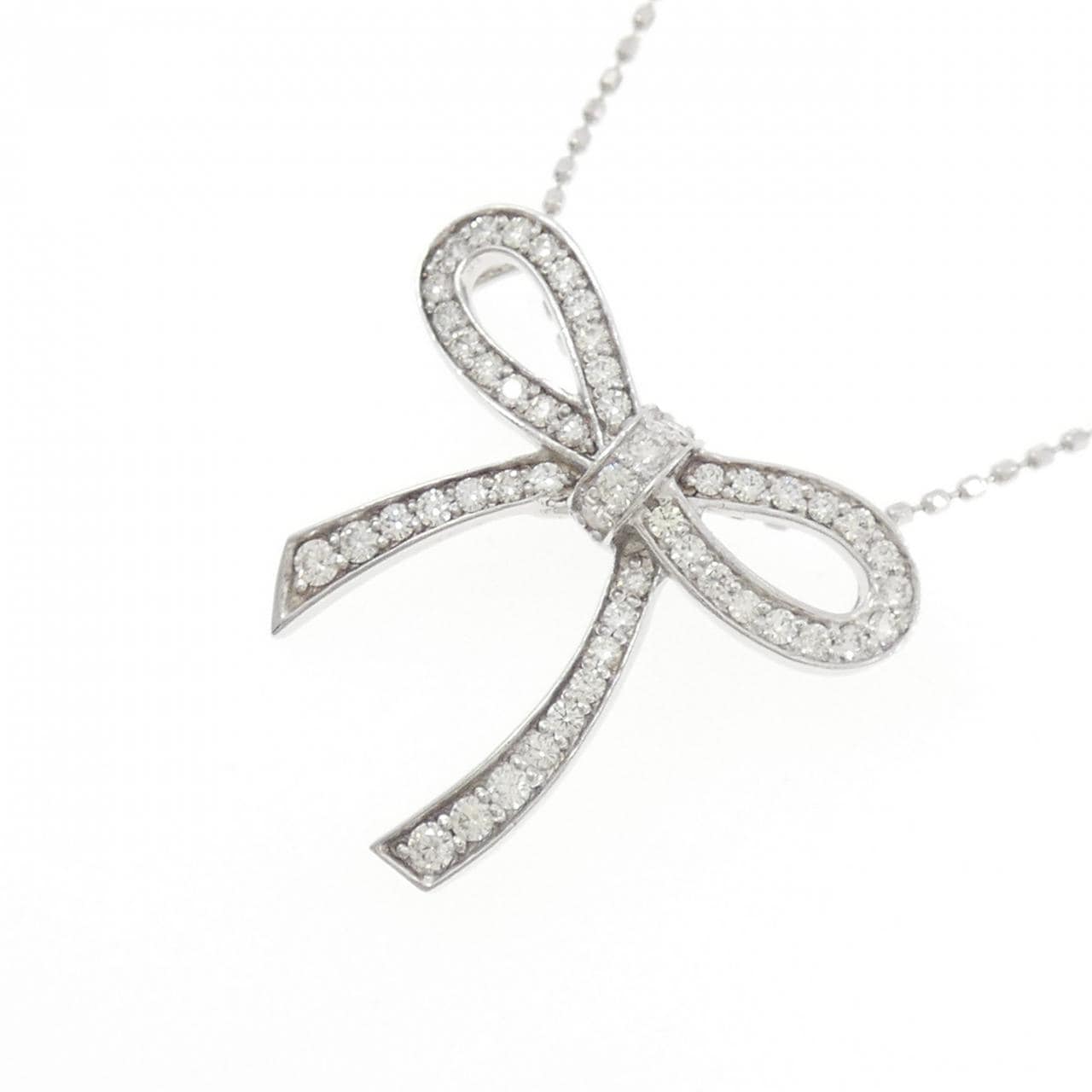 K18WG/750WG リボン ダイヤモンド ネックレス 0.27CT