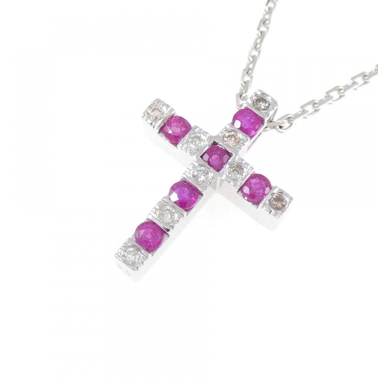 K18WG クロス ルビー ネックレス 0.62CT