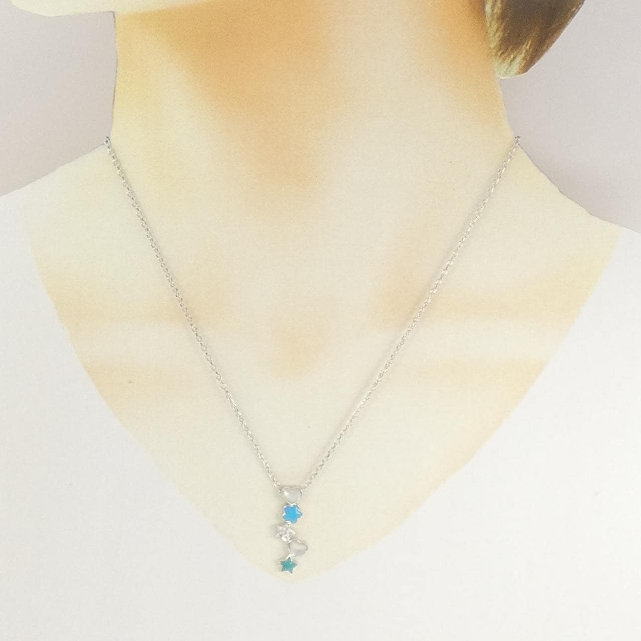 K18WG ハート×スター カラーストーン ネックレス