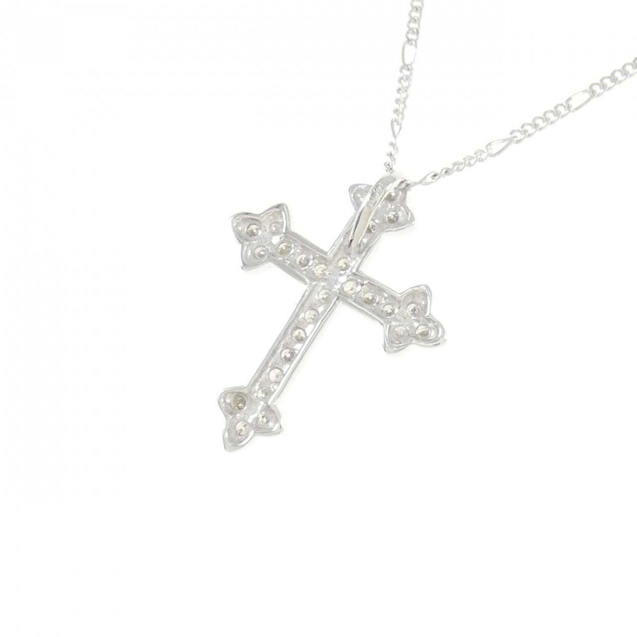 K18WG/750WG クロス ダイヤモンド ネックレス 0.50CT