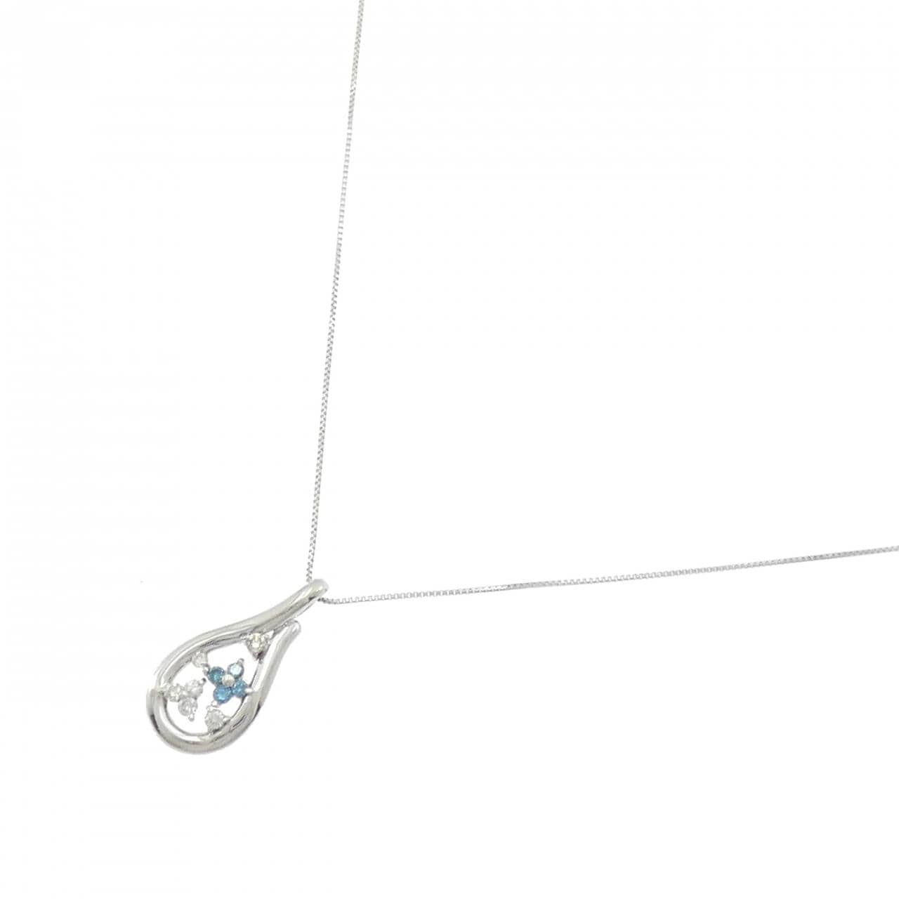 K18WG フラワー ダイヤモンド ネックレス 0.08CT