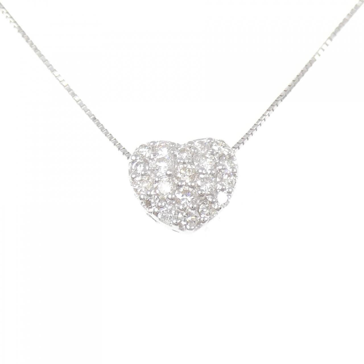 K18WG ハート パヴェ ダイヤモンド ネックレス 0.62CT