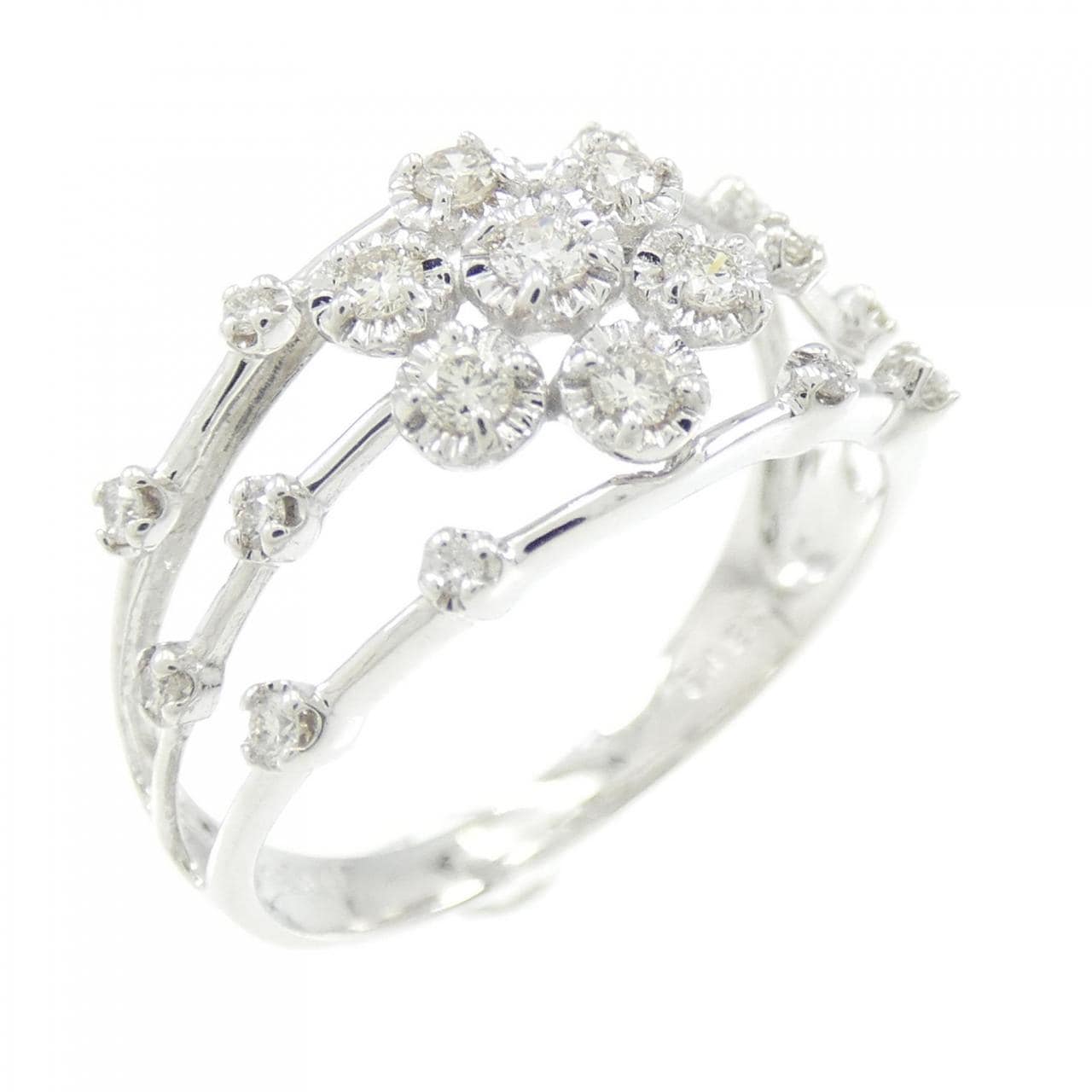 K18WG フラワー ダイヤモンド リング 0.25CT