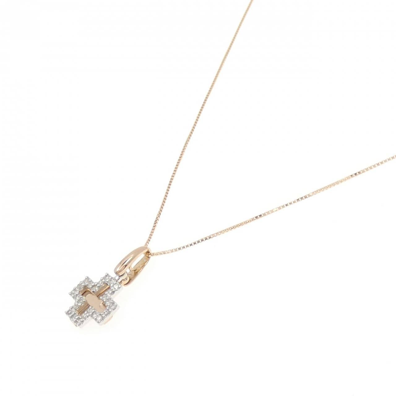 K18PG/K18WG クロス ダイヤモンド ネックレス 0.25CT