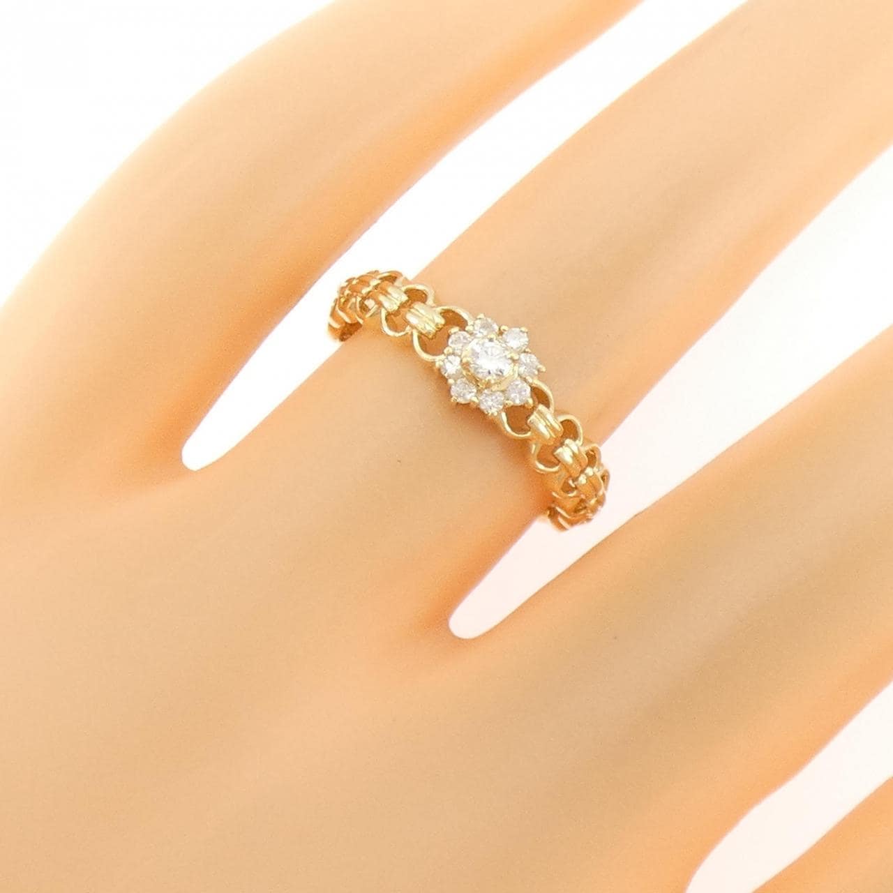 K18YG フラワー ダイヤモンド リング 0.13CT